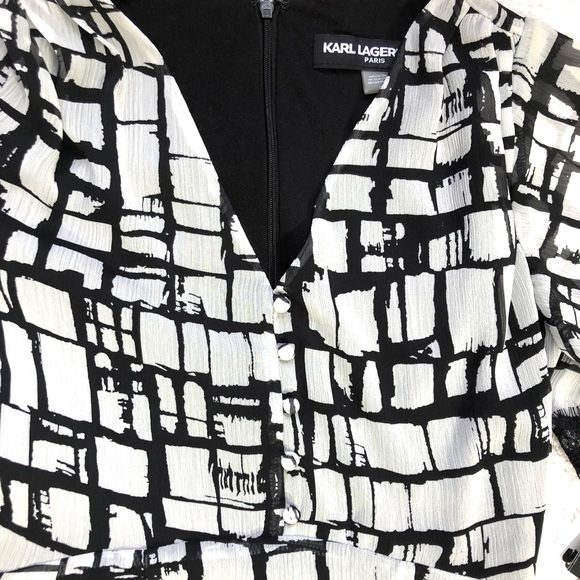 Karl Lagerfeld Paris Print Lace-Trim Tiered Dress - Picture 11 of 14